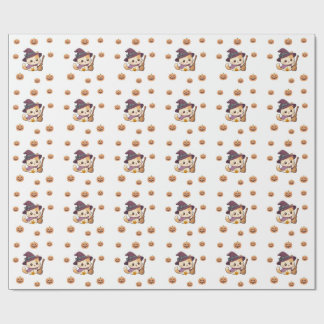 Papier Cadeau Halloween Witch Cat Pumpkin Pattern
