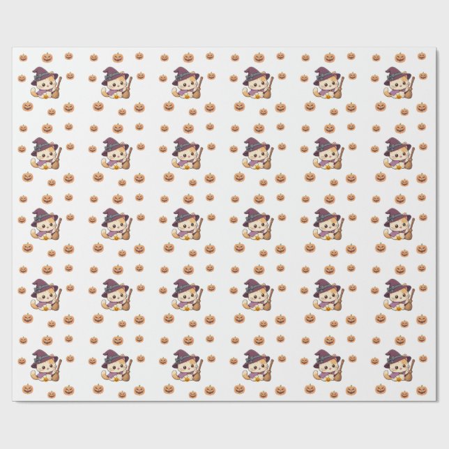 Papier Cadeau Halloween Witch Cat Pumpkin Pattern (Plat)