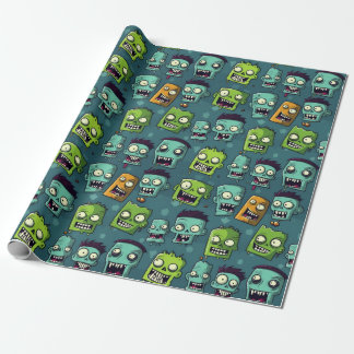 Papier Cadeau Halloween zombie design with green background