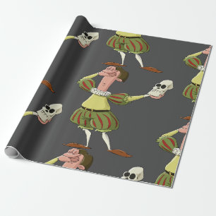 Papier Cadeau Hamlet Shakespeare Acteur Drôle Tenant un Crâne