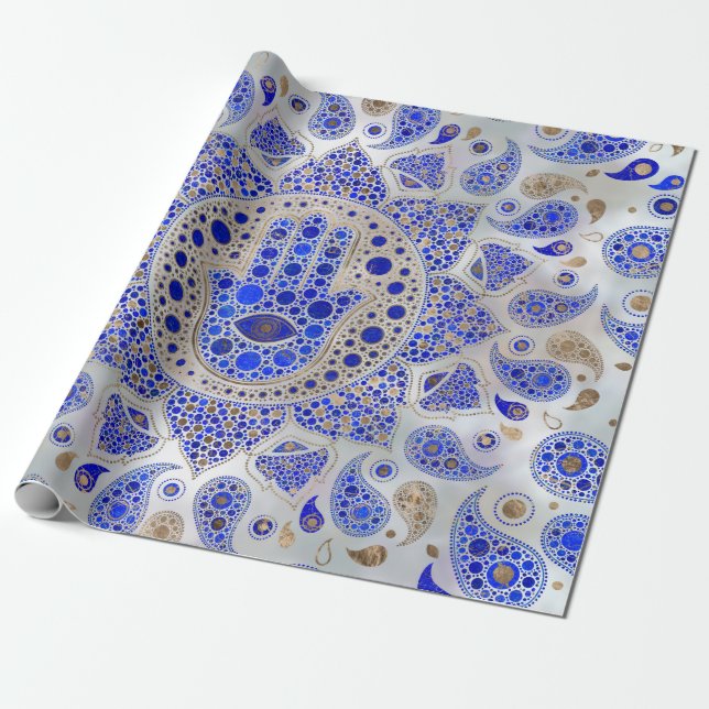 Papier Cadeau Hamsa Main - Main de Fatima sur Mère de Perle (Déroulé)