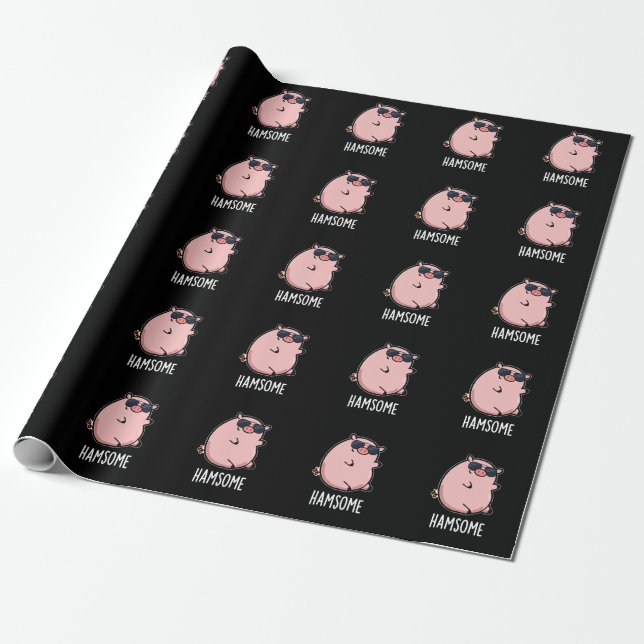 Papier Cadeau Hamsome Funny Pig Pun Dark BG (Déroulé)
