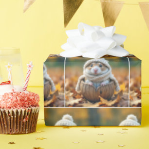Papier Cadeau Hamster d'automne en coquille de noix