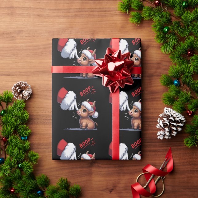 Papier Cadeau Hand Boop Christmas Highland Cow Santa Farmer  (Cadeau de vacances)