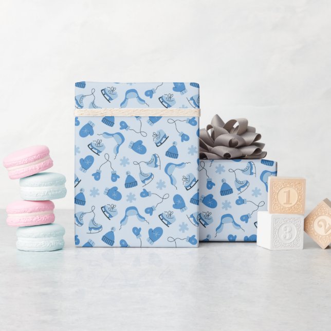 Papier Cadeau Hand Drawn Blue Winter Pattern Wrapping Paper Roll (Baby Shower)