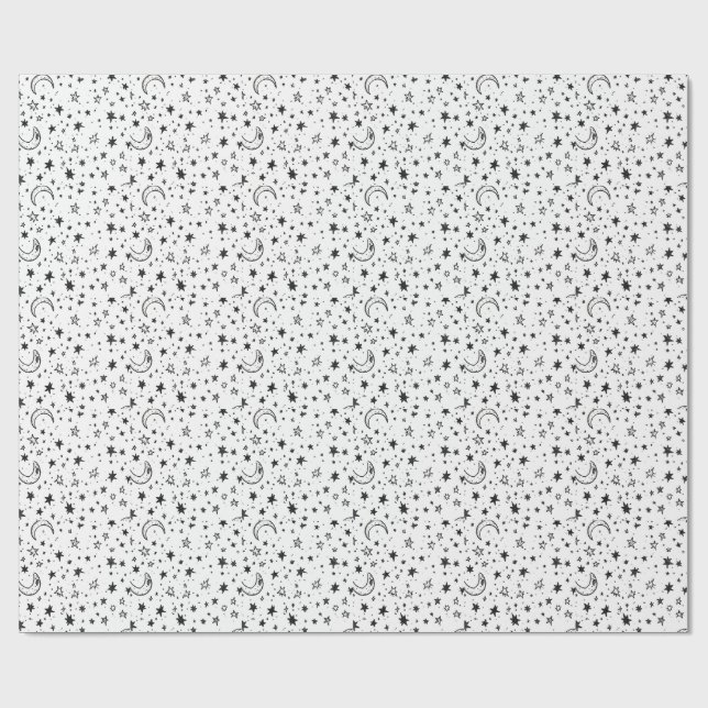Papier Cadeau Hand Drawn Celestial Night Sky Pattern (Plat)