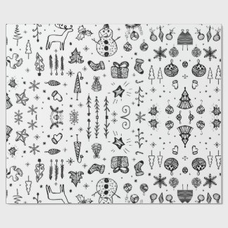 Papier Cadeau Hand Drawn Christmas Doodle