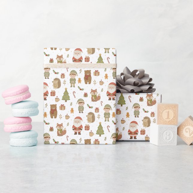 Papier Cadeau Hand Drawn Christmas Woodland Wrapping Paper Roll (Baby Shower)
