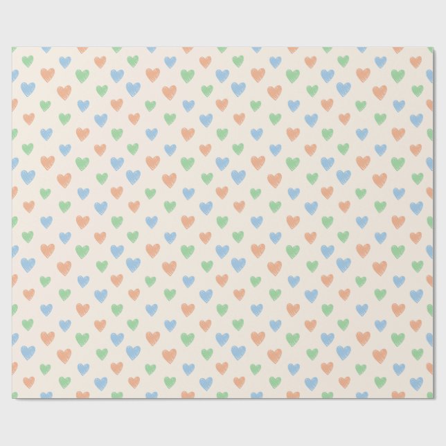 Papier Cadeau Hand Drawn Heart Doodle Pattern Wrapping Paper (Plat)