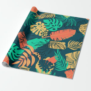 Papier Cadeau Hand drawn tropic flat pattern. Palm leaves backgr