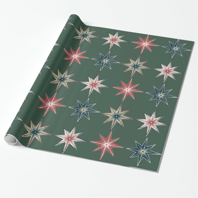 Papier Cadeau Hand Drawn Twinkle Stars - Holiday Wrapping Paper (Déroulé)