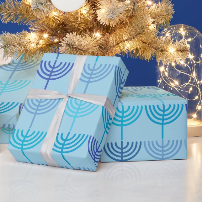 Papier Cadeau Hanoukka Chanukah Chanukkiah Menorah Motif Blue (Vacances)