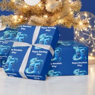 Papier Cadeau Hanoukka Dreidel Nom de rotation personnalisable