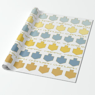 Papier Cadeau Hanoukka Personnalise Giftwrap "Dreidel Blue/Tan"