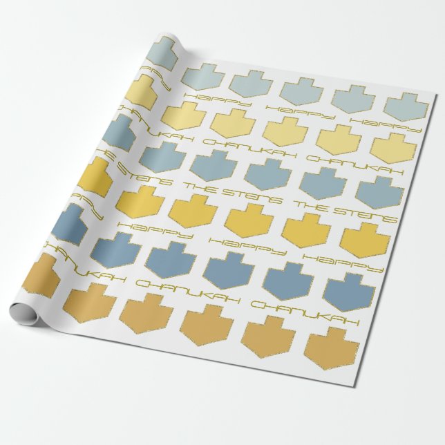 Papier Cadeau Hanoukka Personnalise Giftwrap "Dreidel Blue/Tan" (Déroulé)