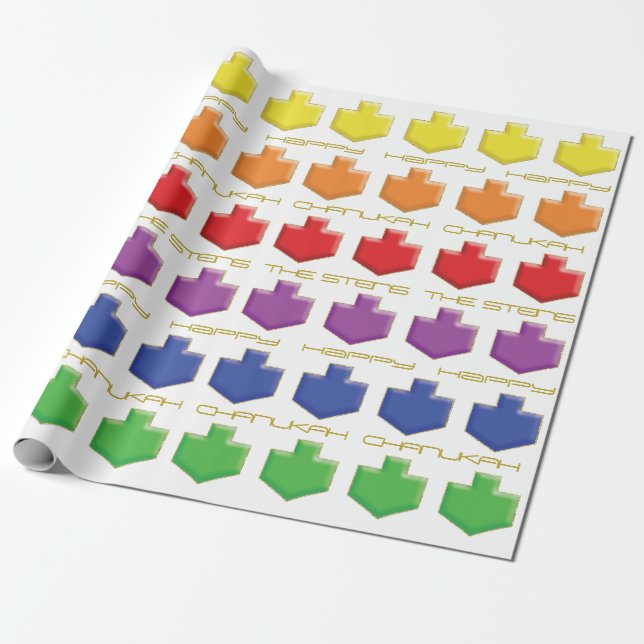 Papier Cadeau Hanoukka Personnalisez Giftwrap "Dreidel 3D Colors (Déroulé)