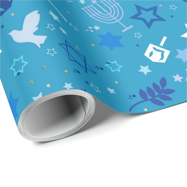 Papier Cadeau Hanoukka Stars Wrapper Paper (Coin rond)
