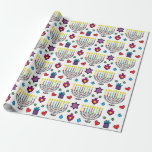 Papier Cadeau Hanukiah Hanoukka Menorah Amusement coloré<br><div class="desc">Hanukiah, Hanoukka Menorah emballage papier. Papier d'emballage coloré et amusant rempli de dessins de Star of Davids, de cadeaux, de coeurs et de Hanukiahs! La couleur Arrière - plan peut être changée !Vinyle: Papier à envelopperAssurez-vous que chaque cadeau que vous offrez a une couche d'amour en créant du papier d'emballage...</div>