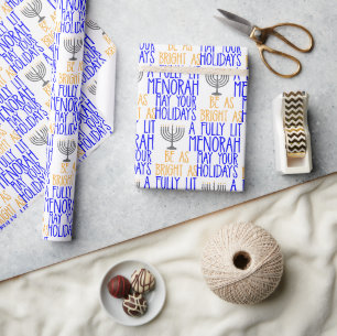 Papier Cadeau Hanukkah aussi brillant qu'une menorah entièrement