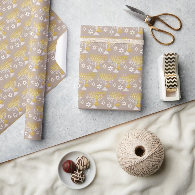 Papier Cadeau Hanukkah Élégant Fête Or (Artisanat)