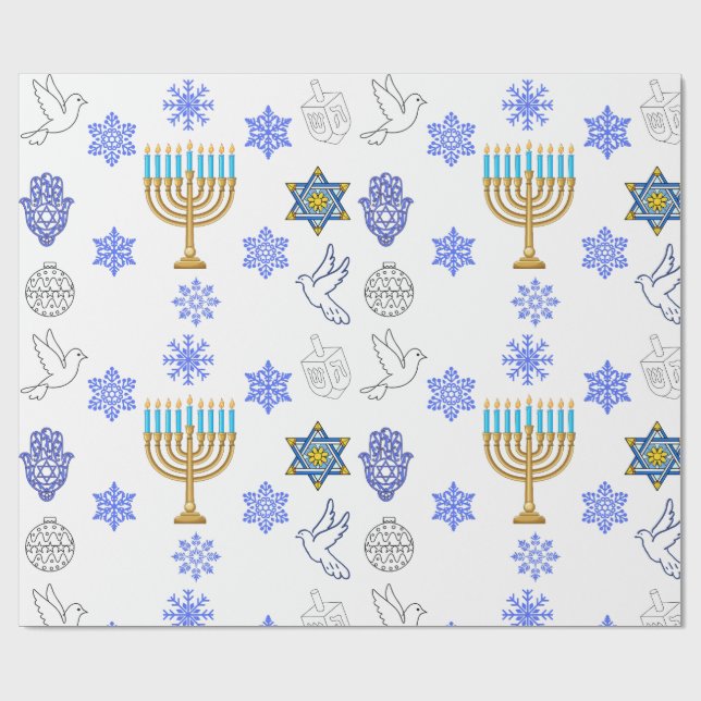 Papier Cadeau Hanukkah Icons Wrapping Paper | Menorah  (Plat)