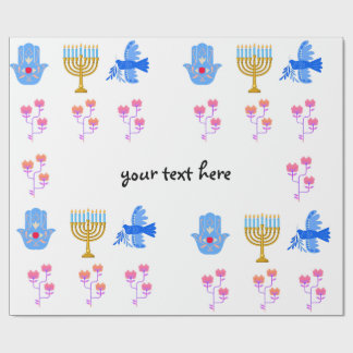 Papier Cadeau Hanukkah Wrapping Paper – Menorah, Hamsa, Dove