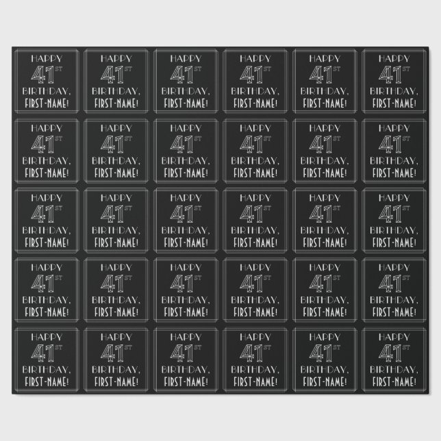 Papier Cadeau HAPPY 41E ANNIVERSAIRE ; Style Art Déco avec/ Nom  (Couture)