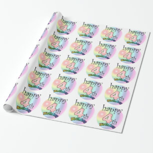 Papier Cadeau Happy 4th Birthday (rose)