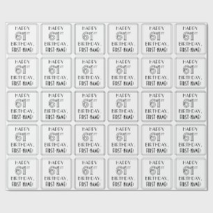 Papier Cadeau HAPPY 61E ANNIVERSAIRE ; Style Art Déco ; Nom pers