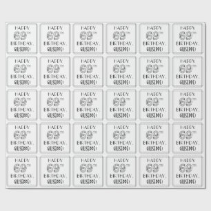 Papier Cadeau HAPPY 69E ANNIVERSAIRE ; Style Art Déco ; Nom pers