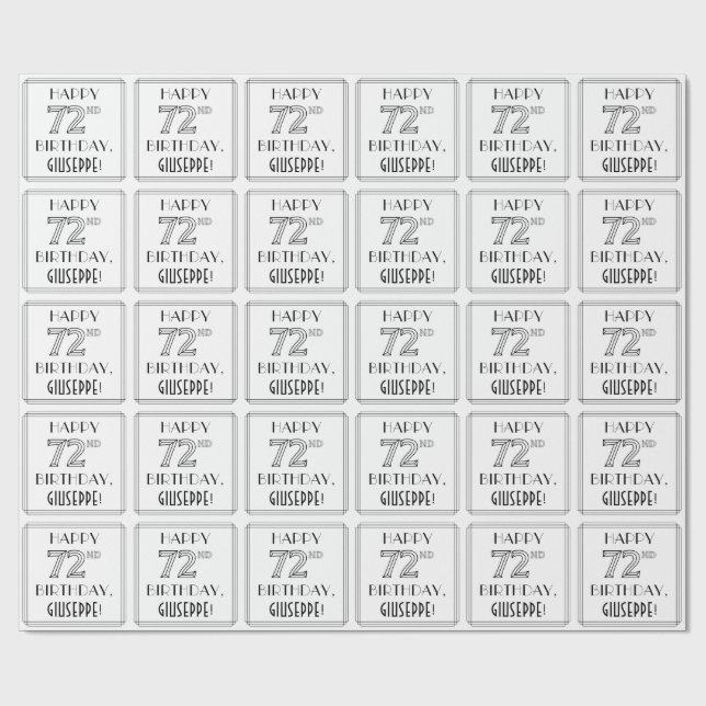 Papier Cadeau HAPPY 72E ANNIVERSAIRE ; Style Art Déco ; Nom pers (Plat)