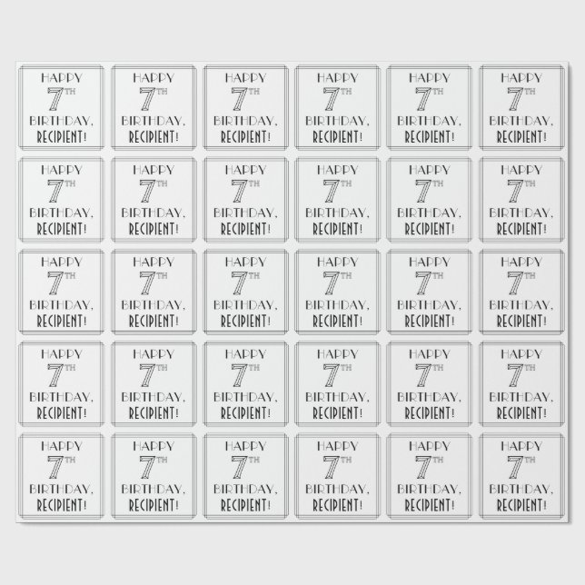 Papier Cadeau HAPPY 7E ANNIVERSAIRE ; Style Art Déco ; Nom perso (Plat)