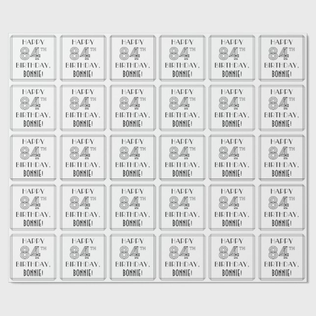 Papier Cadeau HAPPY 84E ANNIVERSAIRE ; Style Art Déco ; Nom pers (Plat)