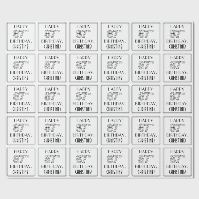 Papier Cadeau HAPPY 87E ANNIVERSAIRE ; Style Art Déco ; Nom pers (Plat)
