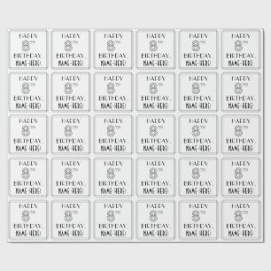 Papier Cadeau HAPPY 8E ANNIVERSAIRE ; Style Art Déco ; Nom perso