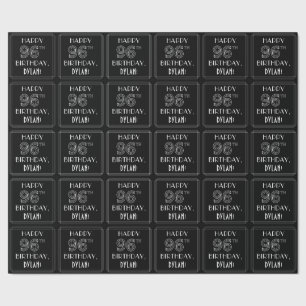 Papier Cadeau HAPPY 96E ANNIVERSAIRE ; Style Art Déco avec/ Nom 