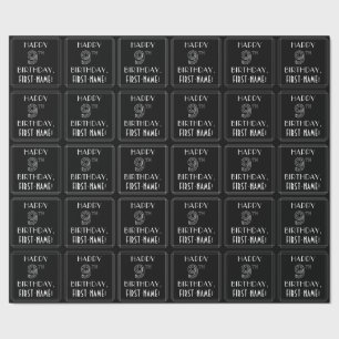 Papier Cadeau HAPPY 9E ANNIVERSAIRE ; Style Art Déco avec/ Nom p