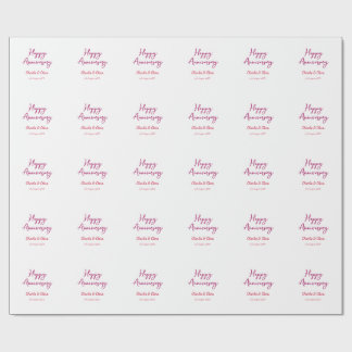 Papier Cadeau  Happy anniversary add name pink bold name date si
