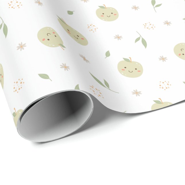 Papier Cadeau Happy Apples Motif - Envelopper le rouleau de papi (Coin rond)