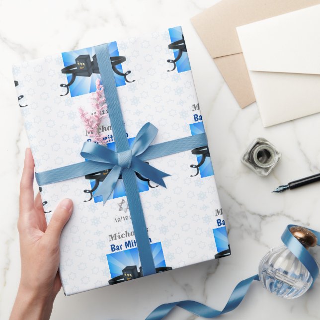 Papier Cadeau Happy Bar Mitzvah 20XX Tefillin Blue Star (Cadeaux)