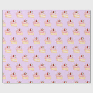 Papier Cadeau Happy Birthday Cute Strawberry Shortcake and Mochi