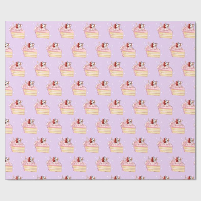 Papier Cadeau Happy Birthday Cute Strawberry Shortcake and Mochi (Plat)