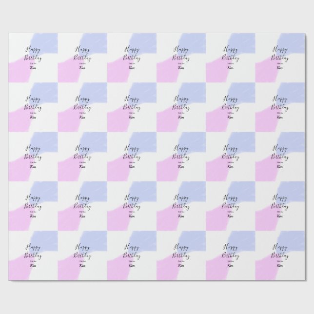Papier Cadeau Happy birthday pink purple pastel name simple eleg (Plat)