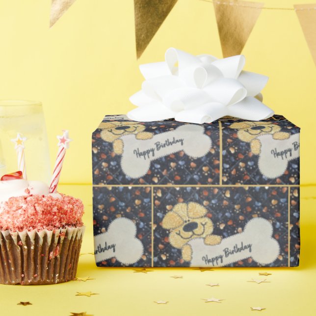 Papier Cadeau Happy Birthday Quilt Dog With a Bone (Fête d'anniversaire)