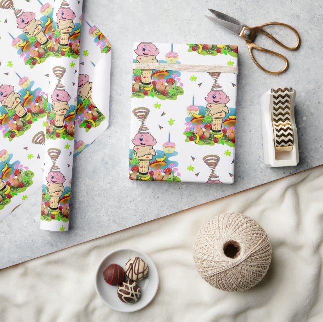 Papier Cadeau Happy Birthday Twin Wrapping Paper Cupcake  (Artisanat)