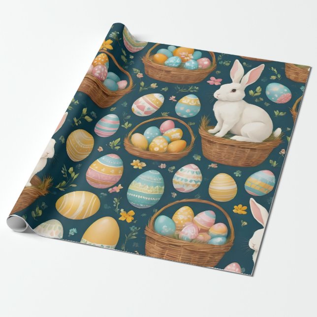 Papier Cadeau Happy Bunny Pâques collection moderne (Déroulé)