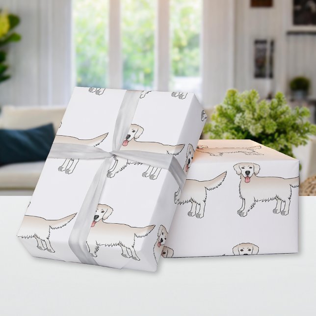 Papier Cadeau Happy Cream Golden Retriever Motif de dessin de ch (Créateur téléchargé)