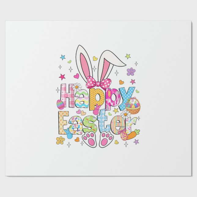 Papier Cadeau Happy Easter 2026 Cute Bunny Rabbit Easter Day Wom (Plat)