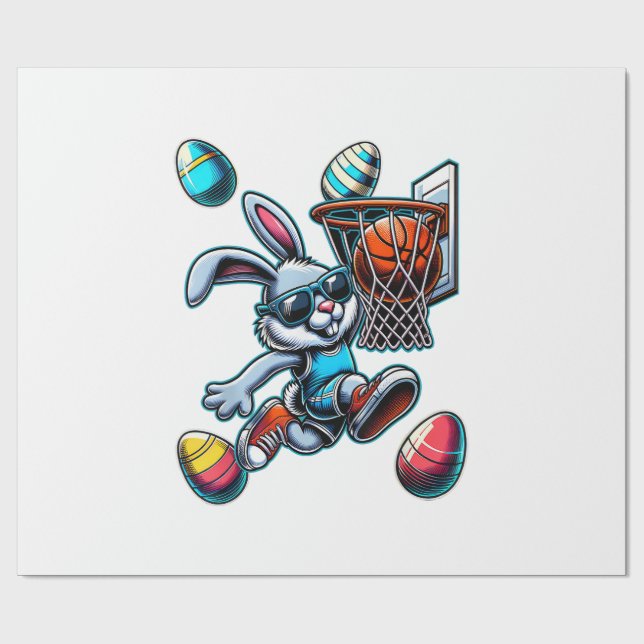 Papier Cadeau Happy Easter Basketball Boys Easter Bunny Funny Ea (Plat)