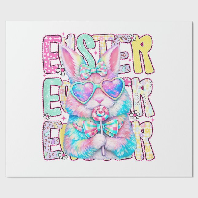 Papier Cadeau Happy Easter Bunny Coquette Bow Preppy Easter Day  (Plat)